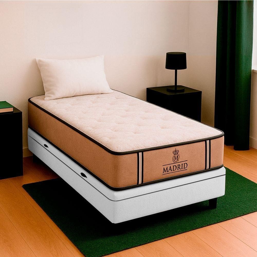 Cama Box Solteirão Branco E Colchão Madrid Molas Vstore