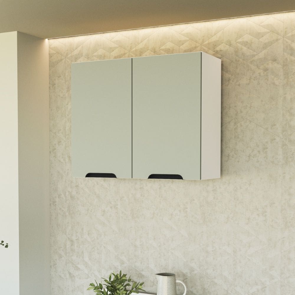 Armário Aéreo 80 cm 2 Portas Meena Branco Verde Politorno Móveis