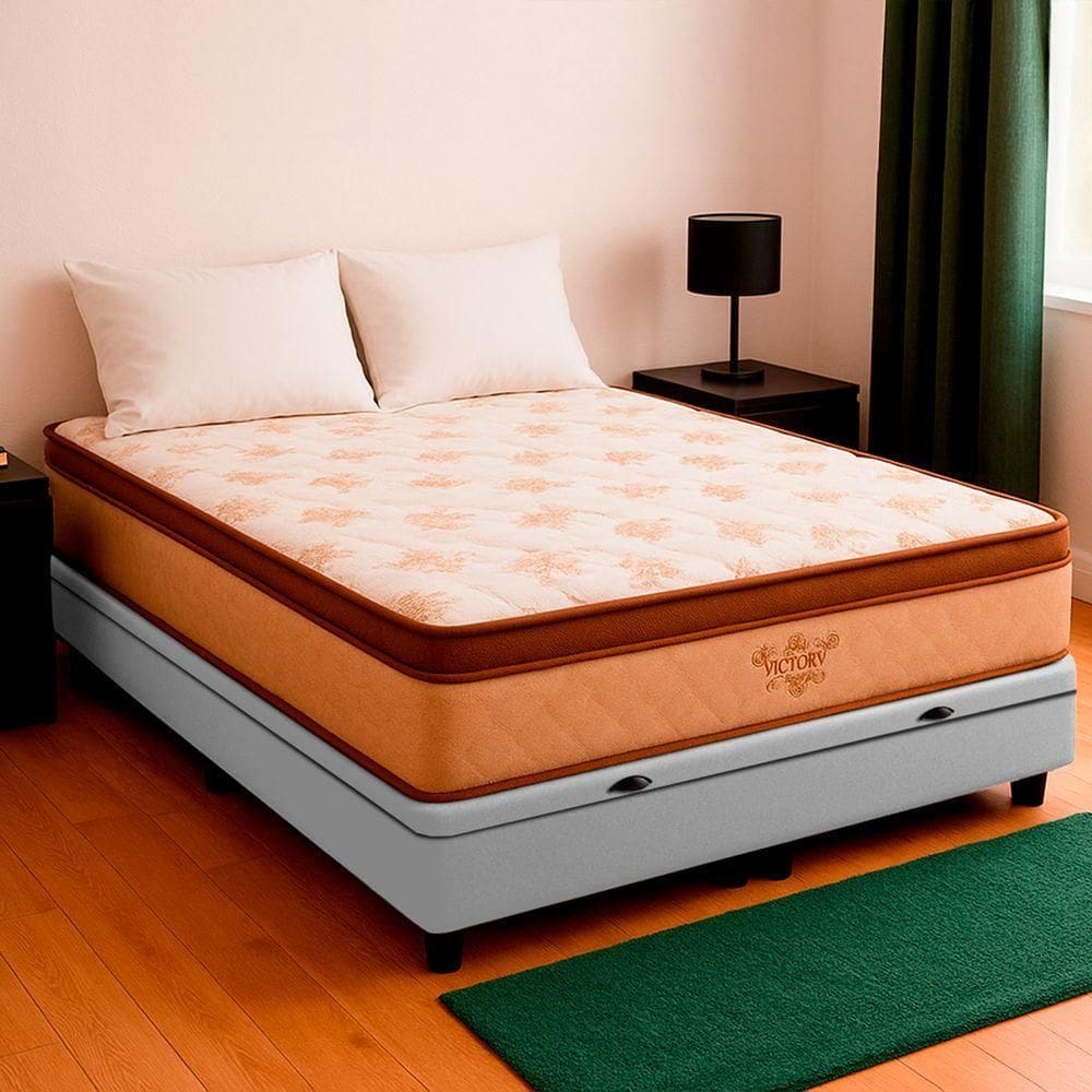 Cama Box Baú Casal E Colchão Victory Molas V-store Branco