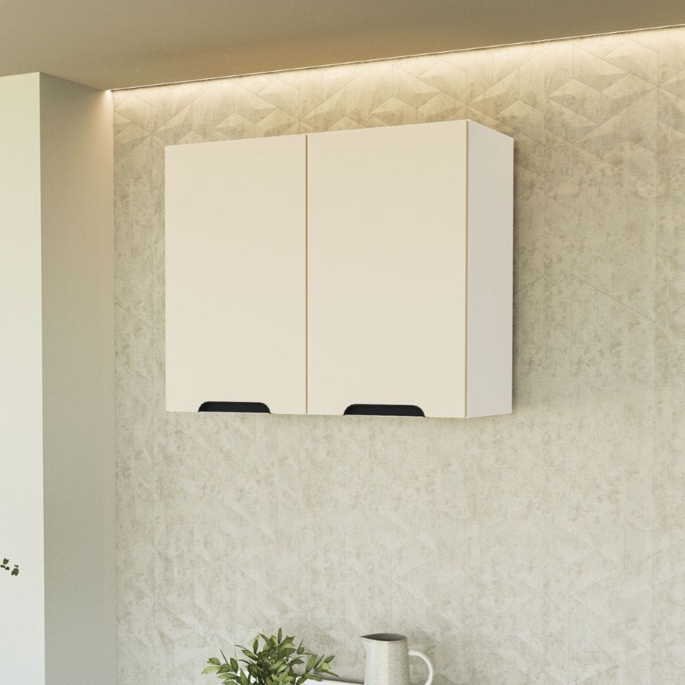 Armário Aéreo 80 cm 2 Portas Meena Branco Creme Politorno Móveis