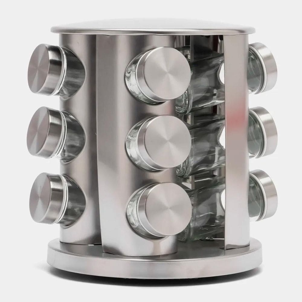 Porta Condimento Giratório Vidro Tampa Inox Temperos Cozinha