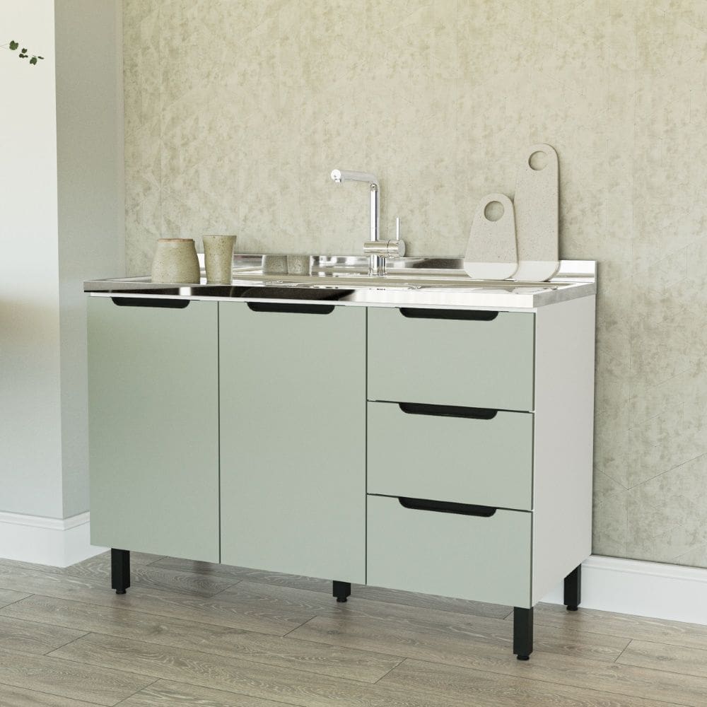 Balcão para Pia 120 cm 2 Portas 3 Gavetas Meena Branco Verde Politorno Móveis