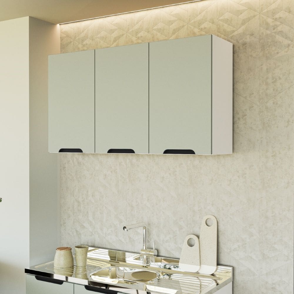 Armário Aéreo 120 cm 3 Portas Meena Branco Verde Politorno Móveis