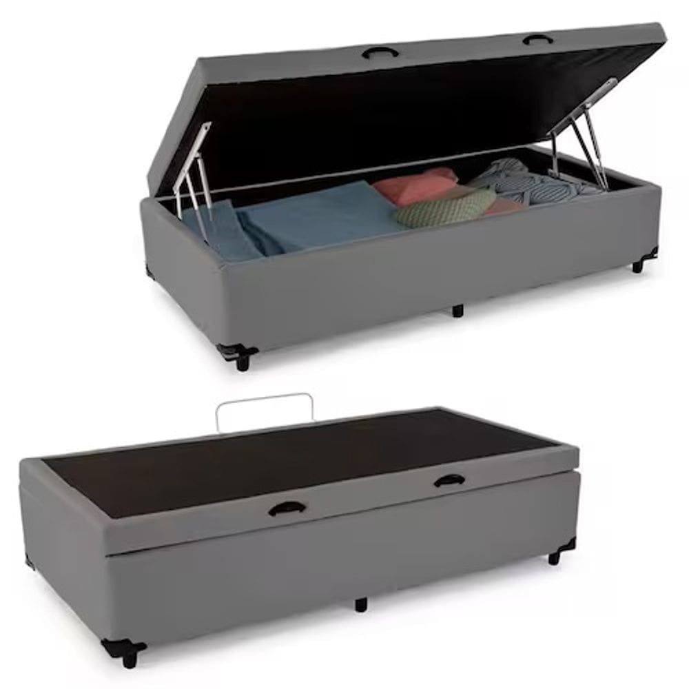 Cama Box Bau Solteiro Cinza Sintetico Premium 47x88x188 - FA Elegante