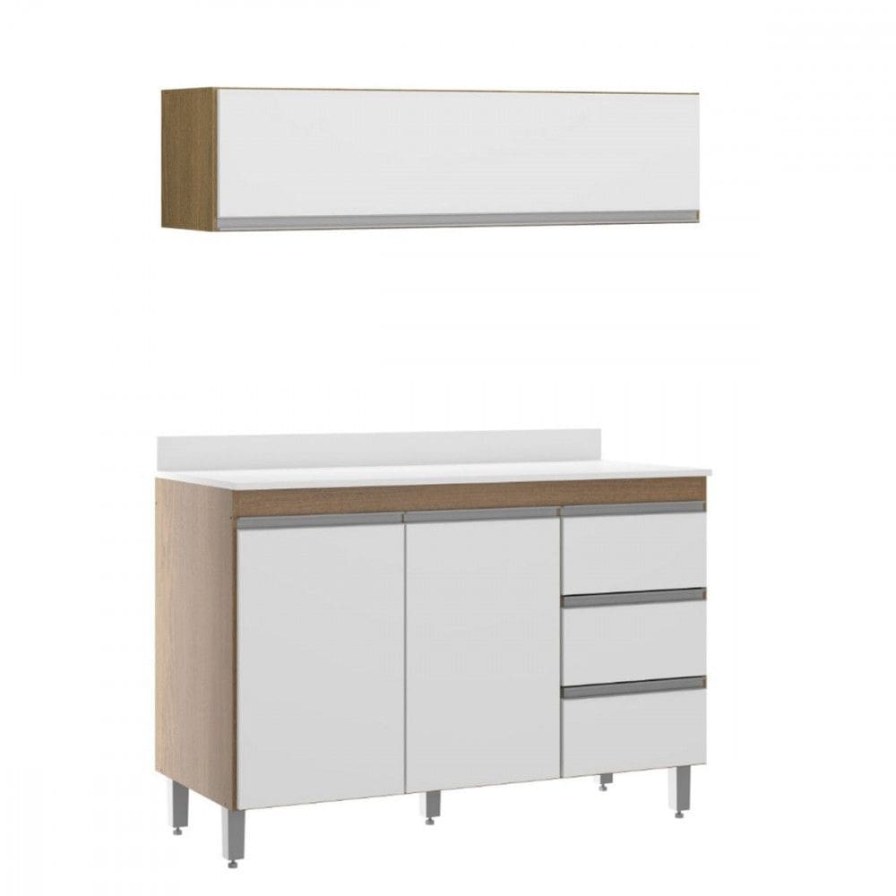 Kit Cozinha Balcao Tampo Armario Aereo Basculante 120cm Menu Moveis