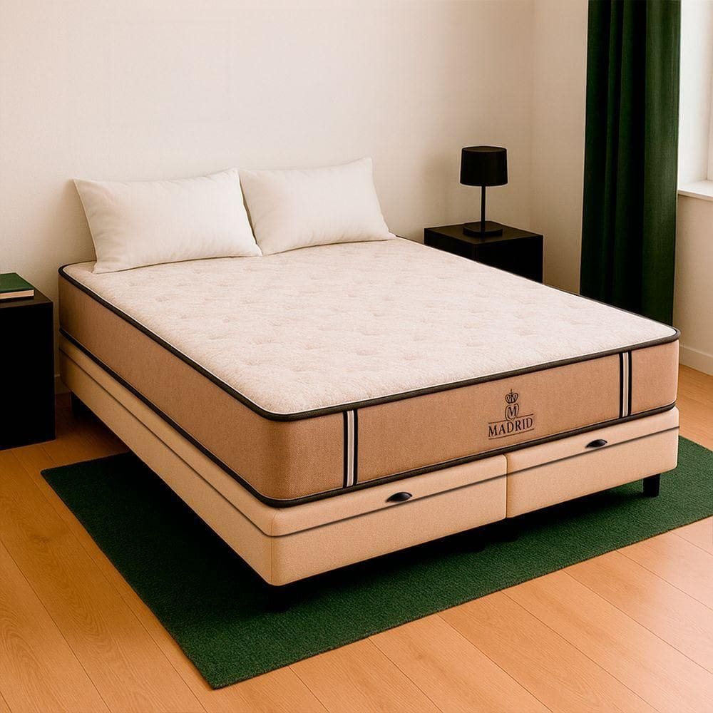 Cama Box King E Colchão Madrid Molas V-store 193x203x28 Bege