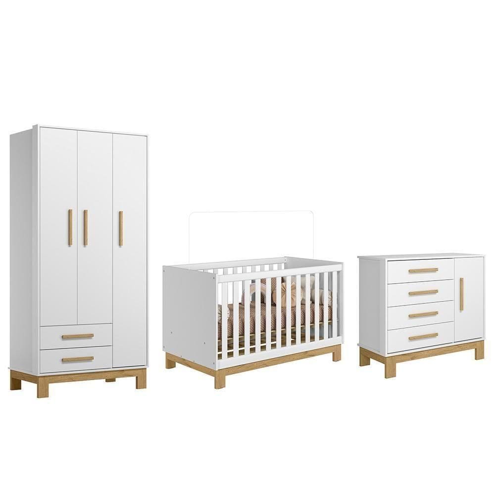 Dormitório Infantil Q Slim Guarda Roupa, Cômoda E Berço Branco Acetinado - Qmovi Branco Acetinado