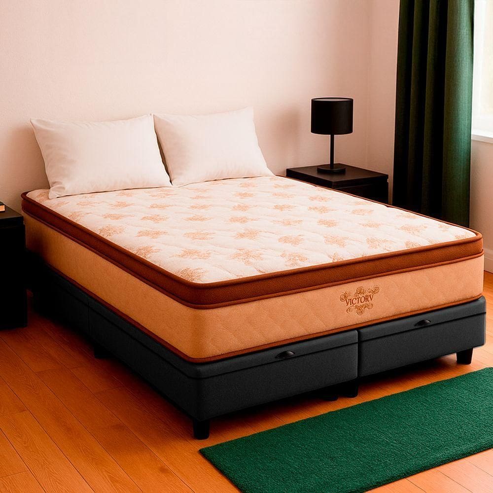 Cama Box Baú Queen Cinza E Colchão Victory Molas Vstore