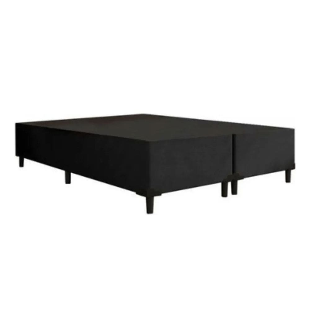 Base Cama Box Queen Bipartido Preta Suede 40x158x198 - Santo Box FR