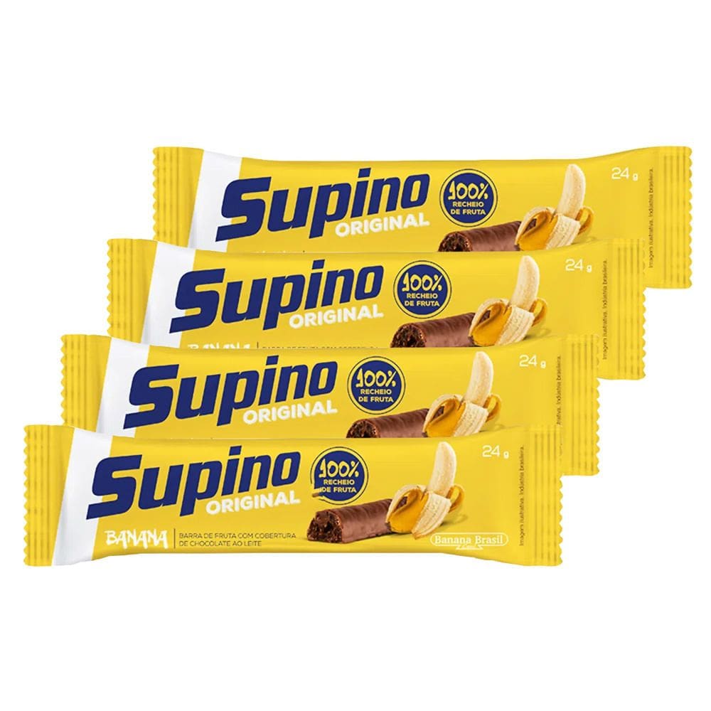 Kit 4 Barra de Fruta Supino Banana com Chocolate com 24g