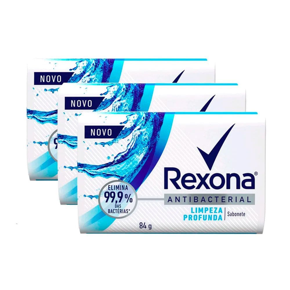 Kit 3 Sabonete em Barra Rexona Antibacterial Limpeza Profunda Elimina 99% das Bactérias 84g