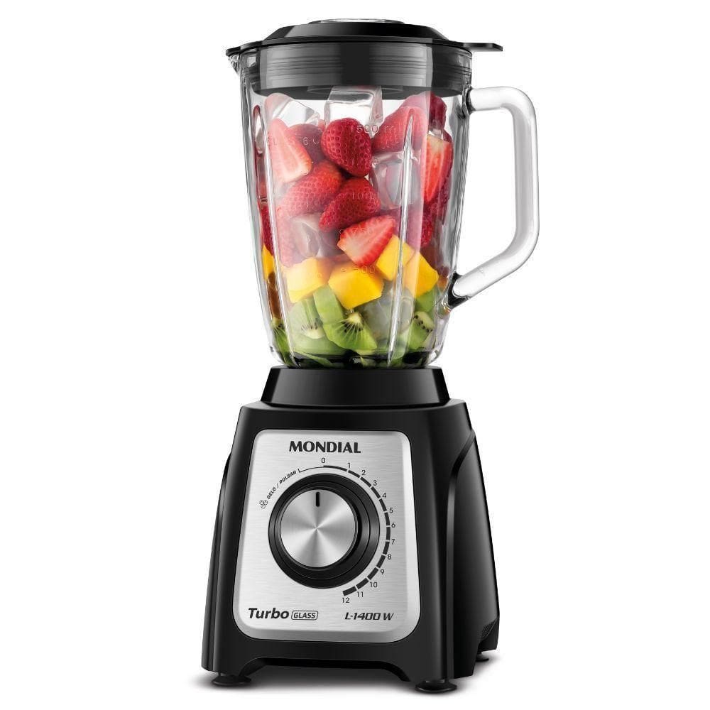 Liquidificador Mondial Turbo Glass L-1400-gi Jarra De Vidro 1400W 12 Velocidades Preto-inox Preto 110V