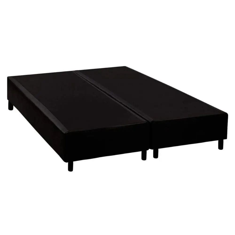 Base Cama Box Casal Bipartido Preta  Sintetico 40x138x188 - Santo Box FR