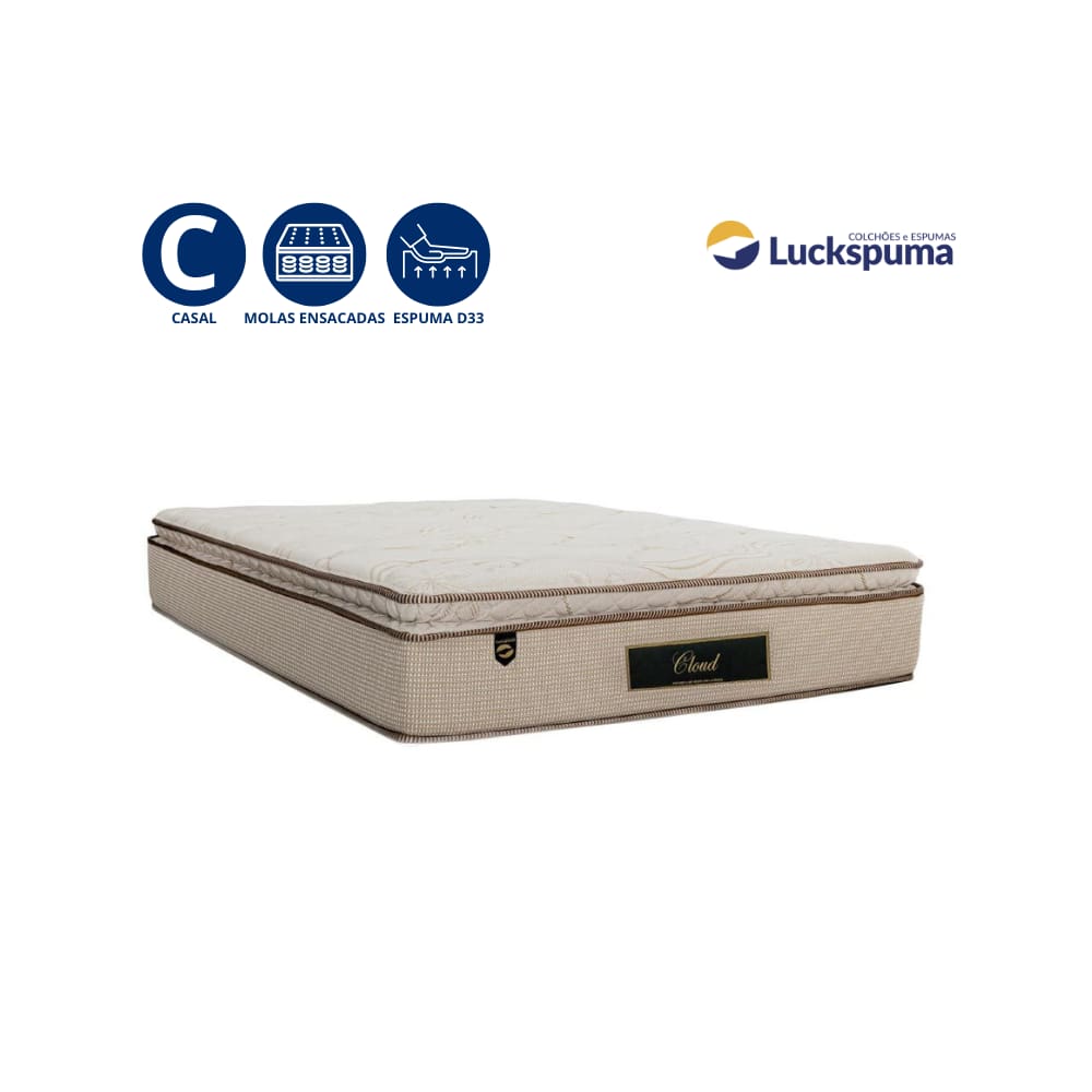 Colchão Casal Cloud Molas Ensacadas Pillow Top 138x188x32 Luckspuma
