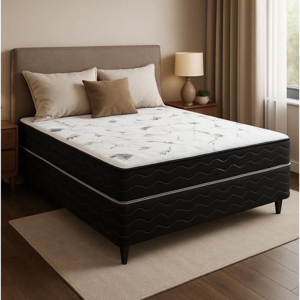 Cama Box Casal (138x64) D26 Molas Ensacadas Preto-branco Viena Topázio Colchões
