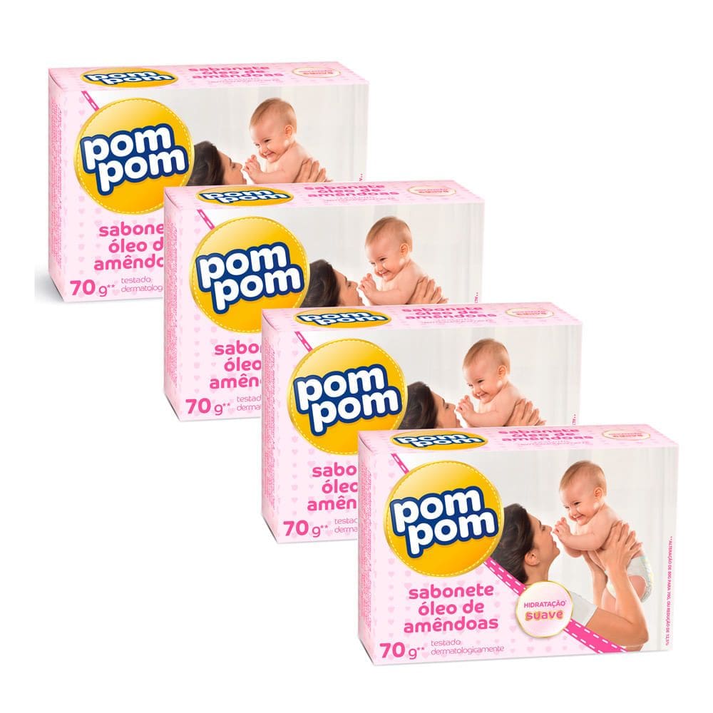Kit 4 Sabonete Infantil Pom Pom Óleo de Amêndoas 70g
