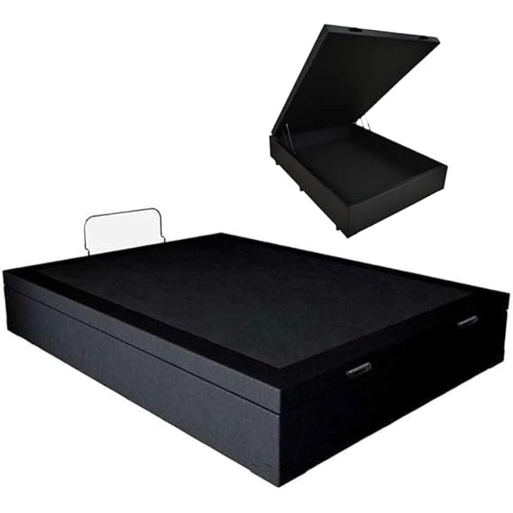 Cama Box Bau Casal Preto Sintetico Premium 47x138x188 - FA Elegante