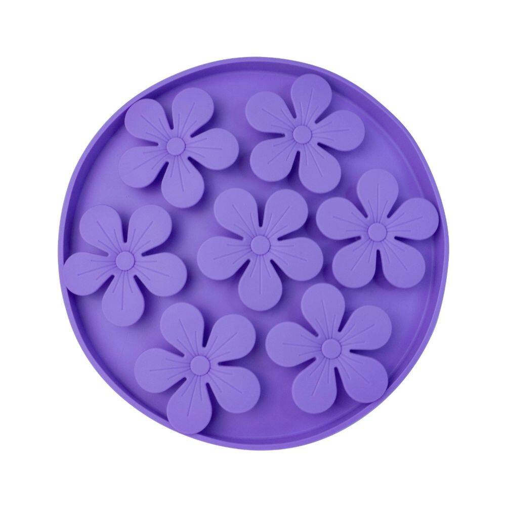 Comedouro Lento e Tapete De Fuçar Com Ventosa Redondo Flor Para Cães e Gatos - Roxo