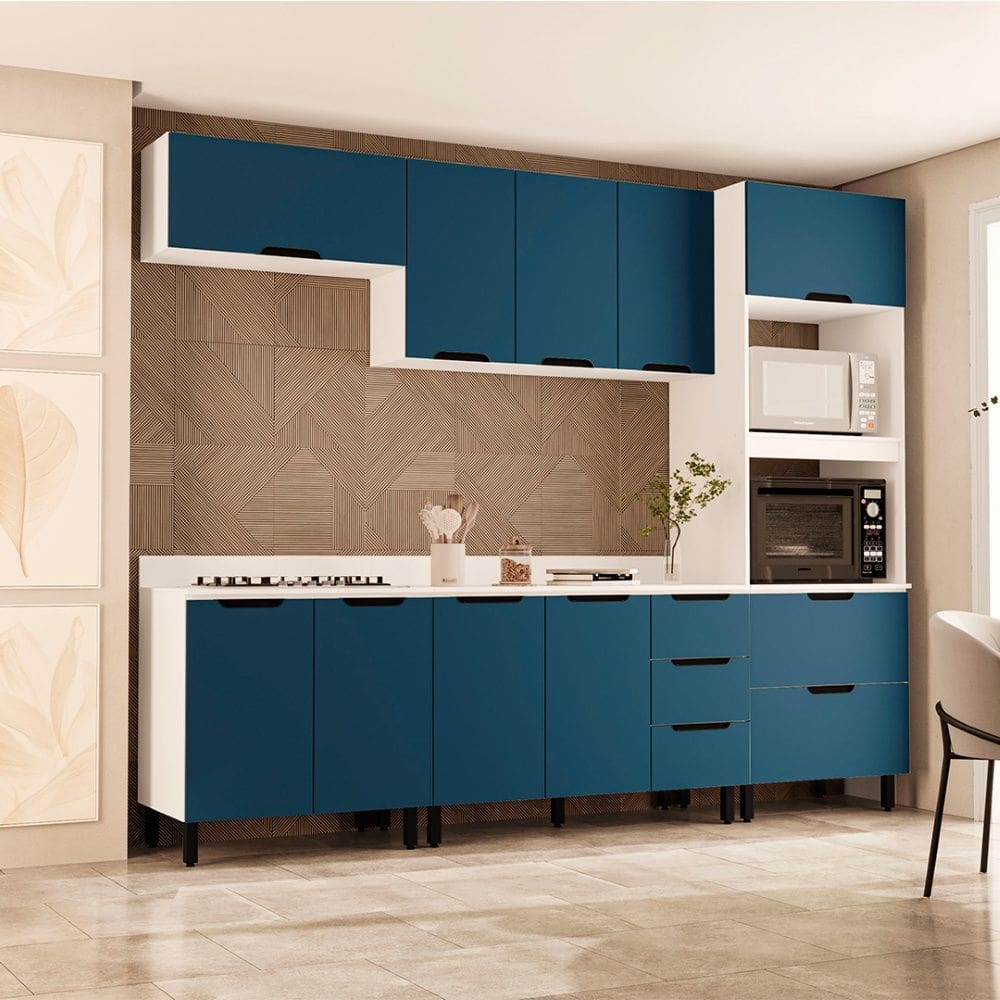 Cozinha Compacta 250067 5 Peças Meena Com Tampo Branco Azul Politorno Móveis
