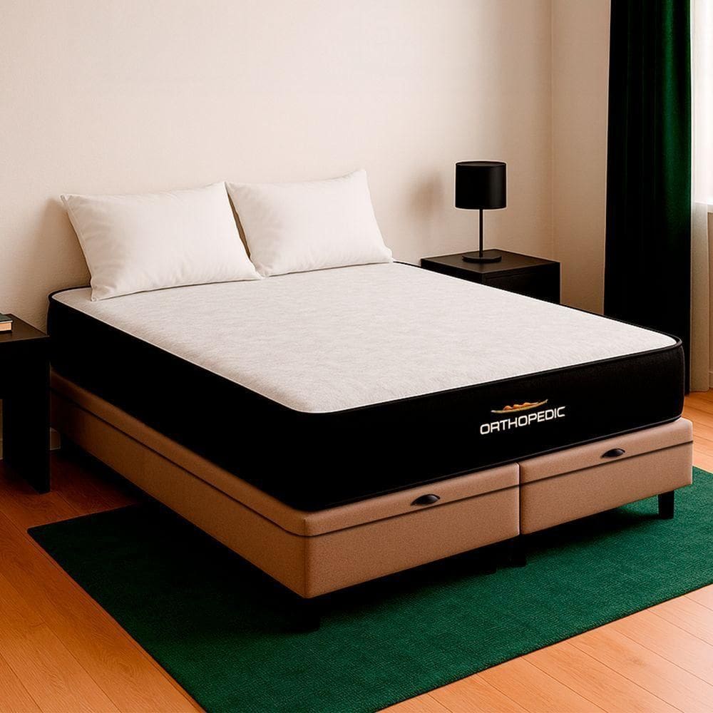 Cama Box King Bege E Colchão Orthopedic D33 Vstore