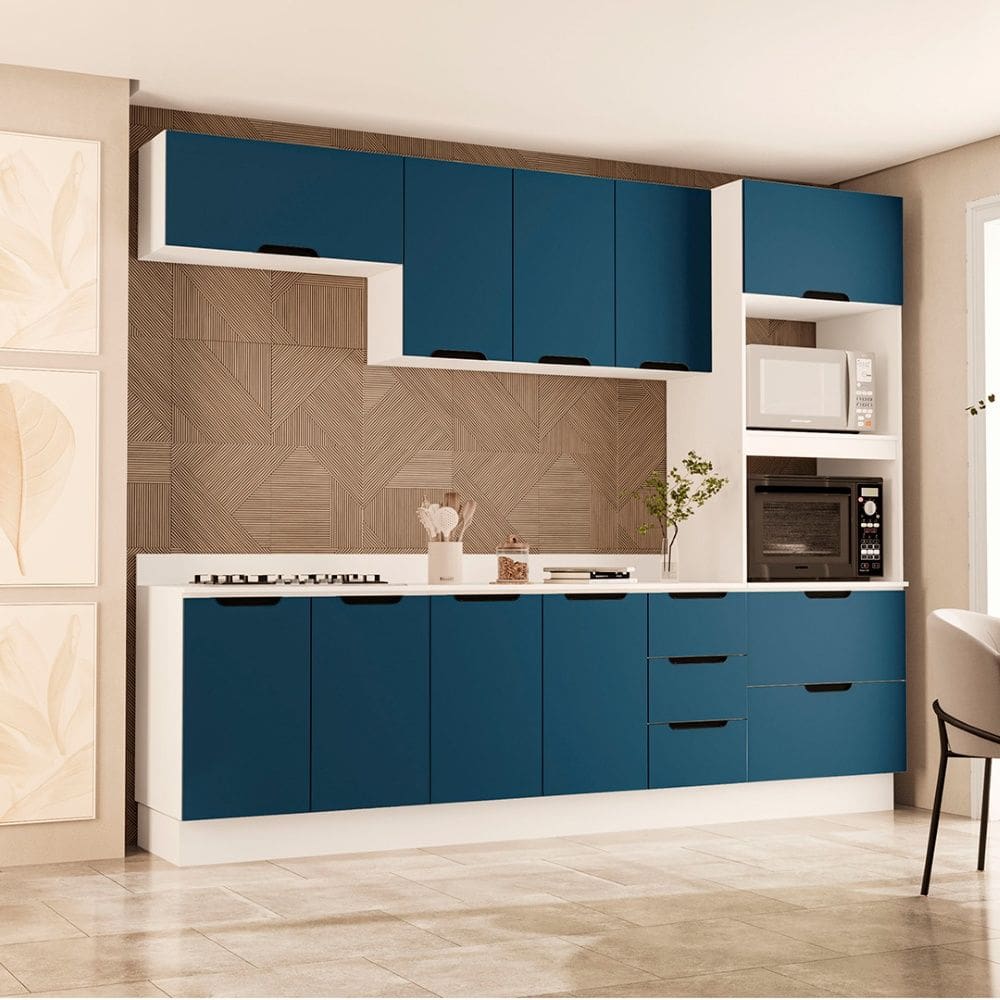 Cozinha Compacta 250073 5 Peças Meena Branco Azul Politorno Móveis