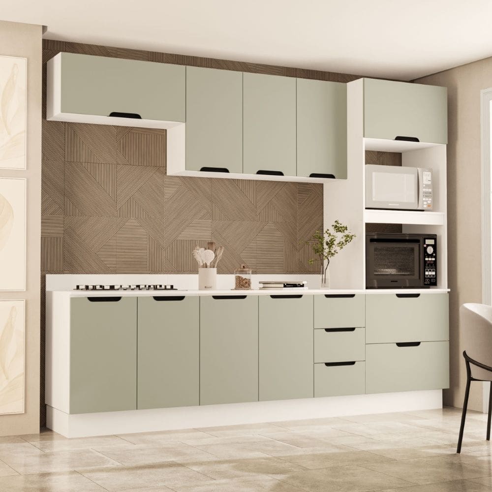 Cozinha Compacta 250073 5 Peças Meena Branco Verde Oliva Politorno Móveis