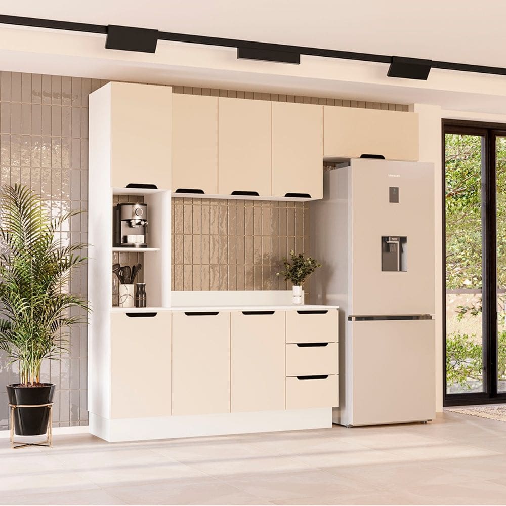 Cozinha Compacta 250072 4 Peças Meena Branco Creme Politorno Móveis