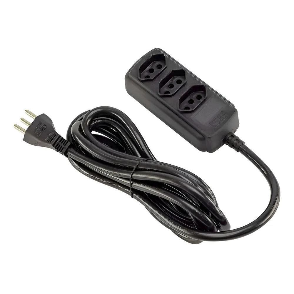 Extensão 3 Tomadas Tripolar 20A Grosso 3M Preto Force Line