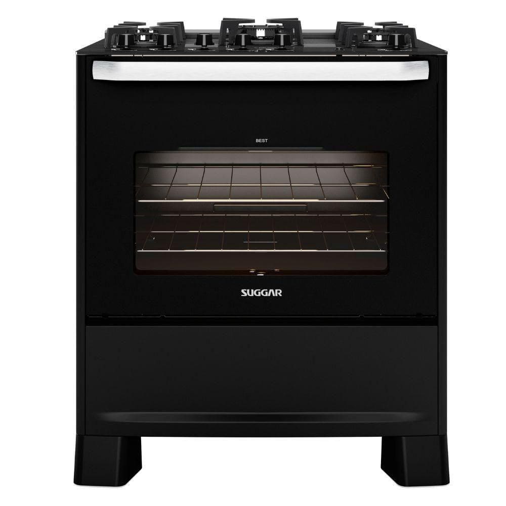 Fogão 5 Bocas Suggar Automático Mesa De Vidro Best Glass Preto Bivolt