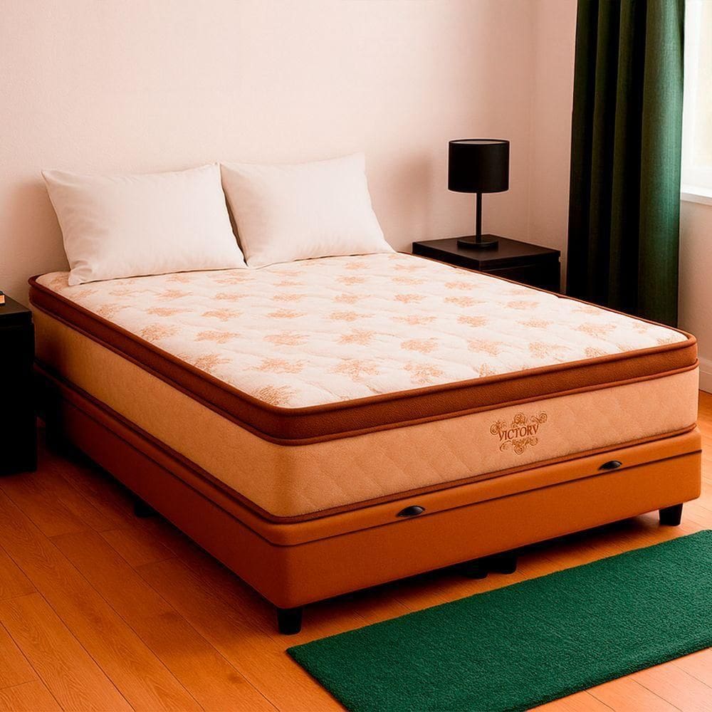 Cama Box Baú Casal Bege E Colchão Four Season Molas Vstore