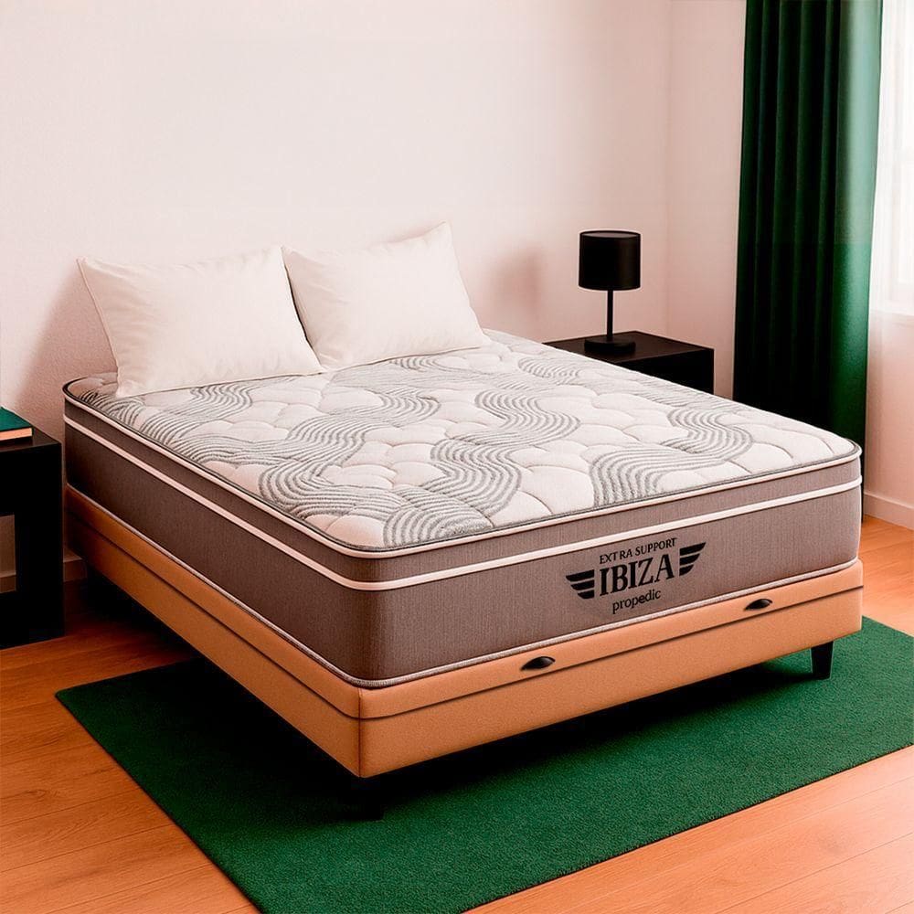 Cama Box Viúvo Bege E Colchão Ibiza Molas Vstore 128x188x22