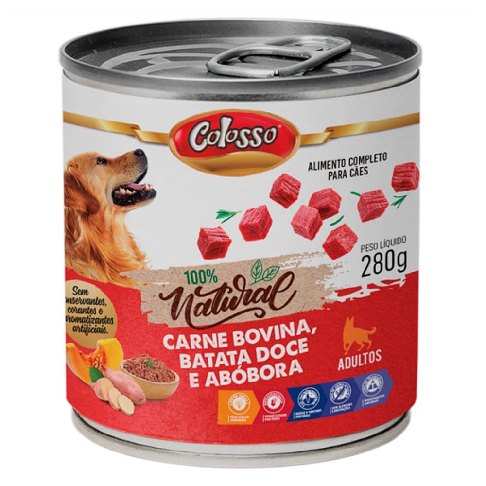 Ração Úmida para Cachorro Colosso Natural Adulto Patê Sabor Carne, Batata Doce e Abóbora em Lata 280g
