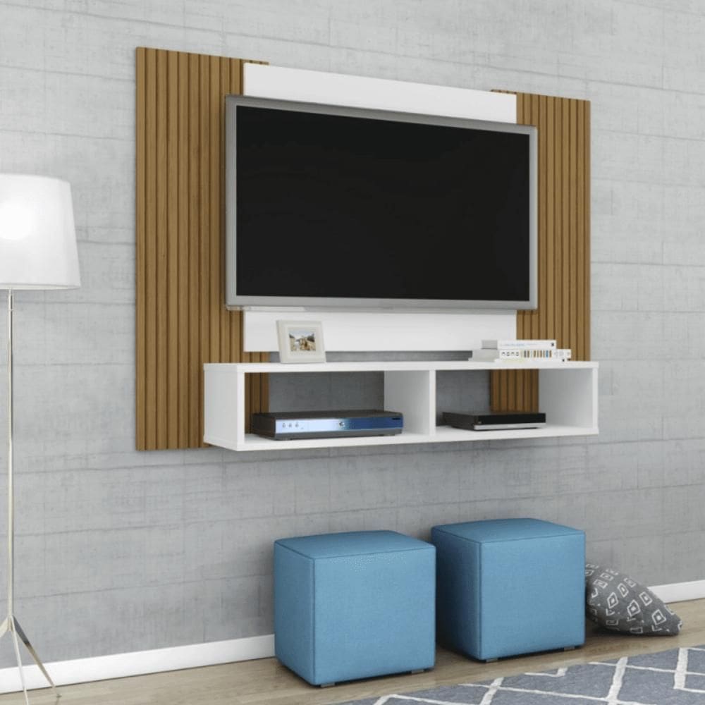 Painel Nilo p/ TVs 47 Sala de Estar Branco/Ripado