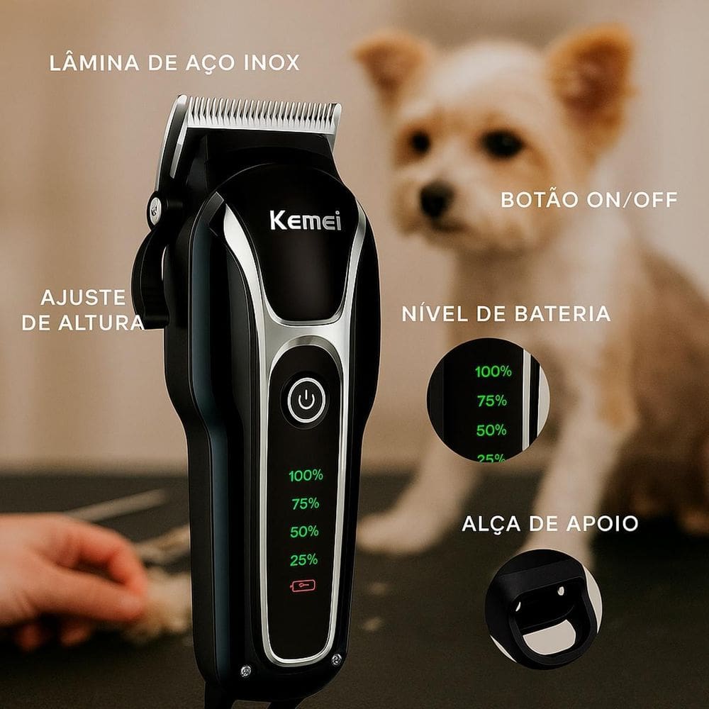 Máquina Kemei Pet Sem Fio Para Corte Animal