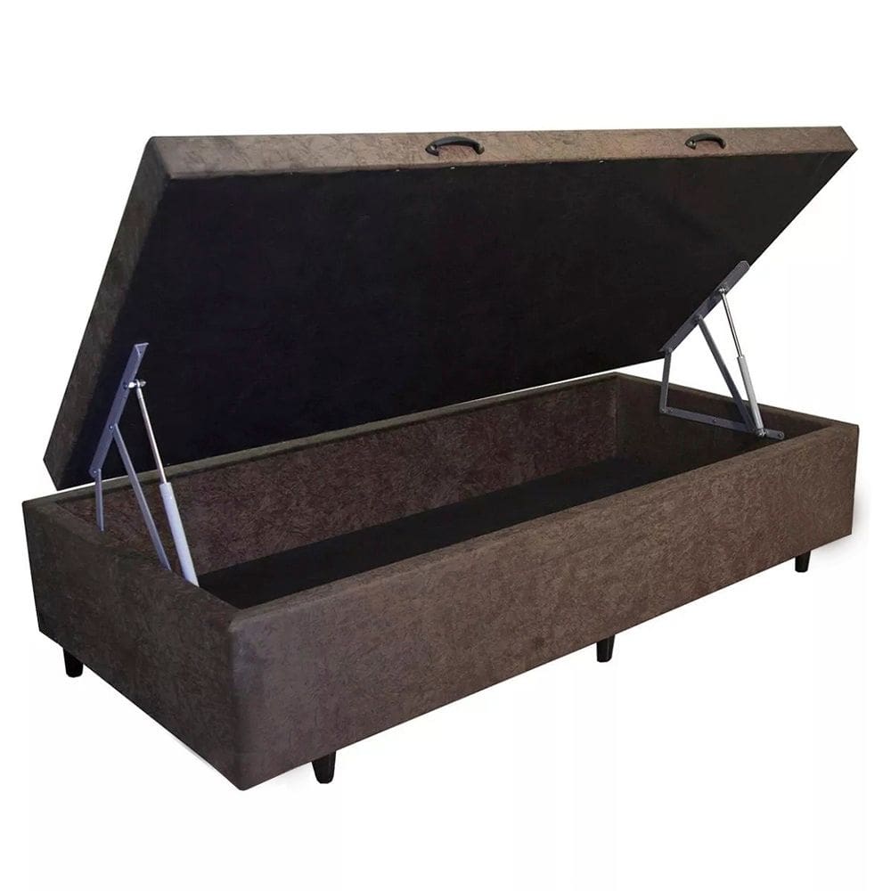 Cama Box Bau Solteiro Marrom Suede Premium 47x88x188 - FA Elegante