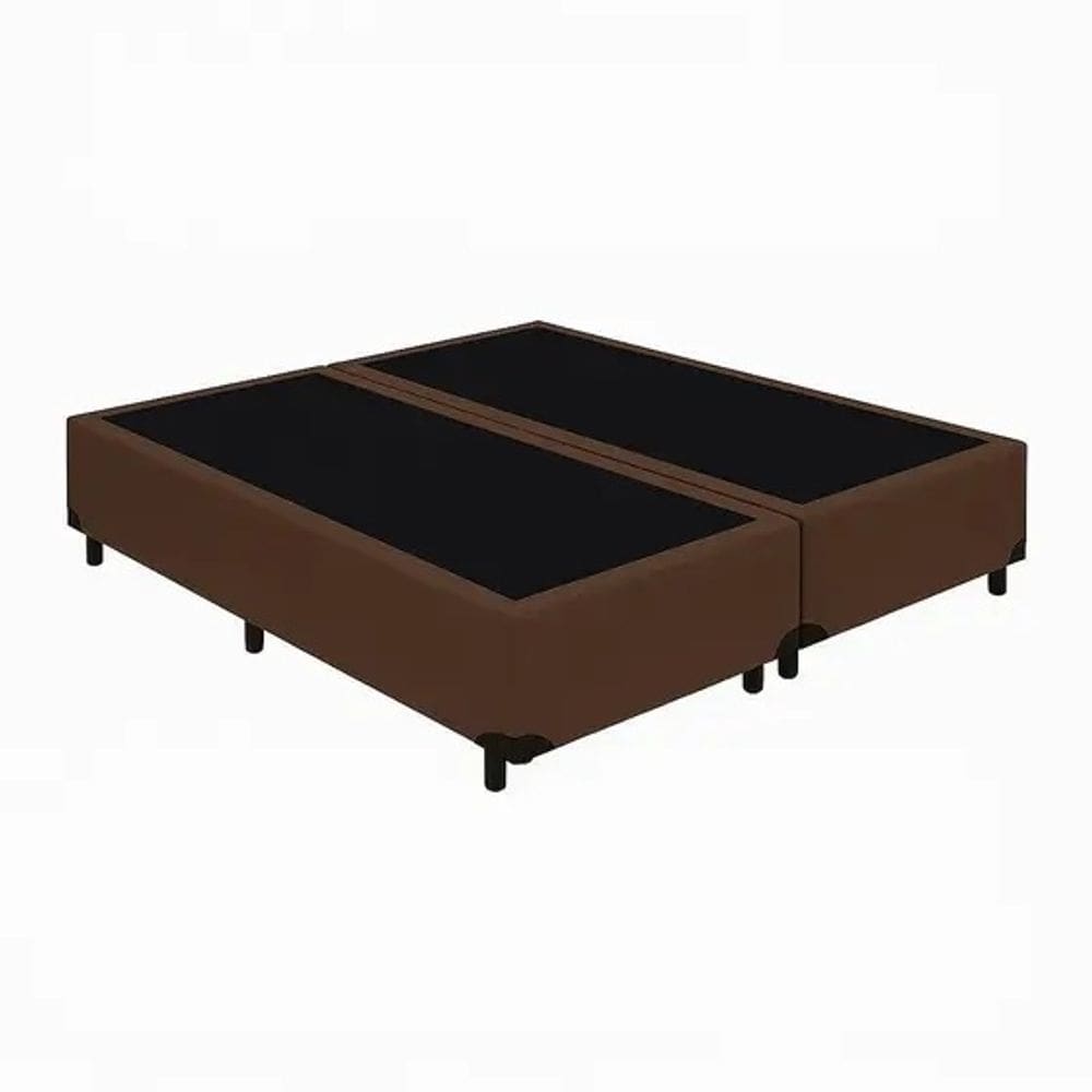 Base Cama Box Casal Bipartido Marrom  Suede 40x138x188 - Santo Box FR
