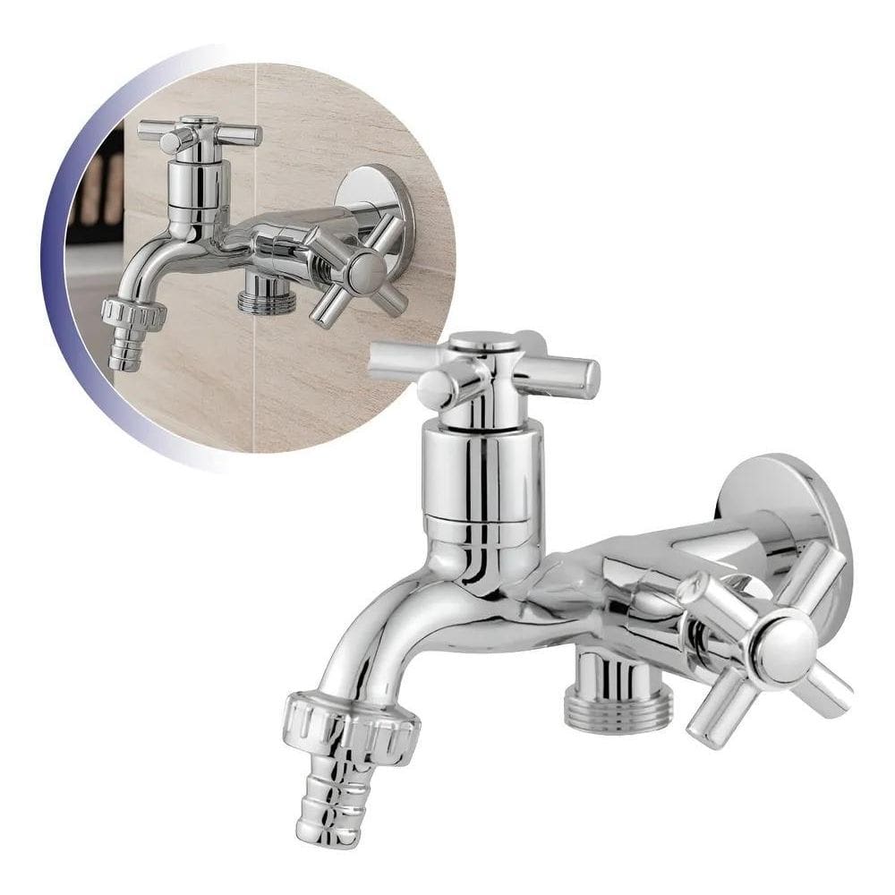 Torneira Maquina Tanque Cromada Duas Saidas Abs 1/4 De Volta