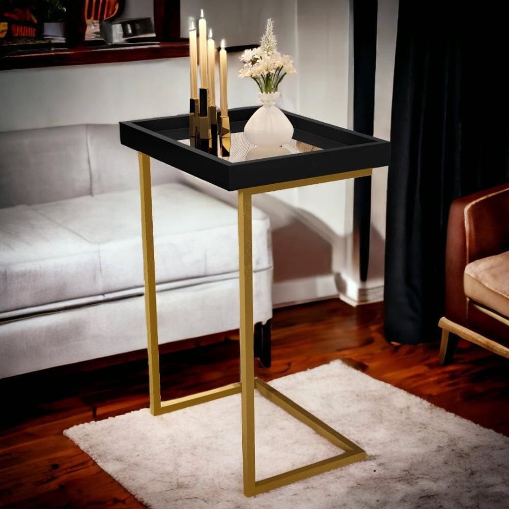 Mesa de Apoio Sofá JB 4774 Preto e Dourado Bechara