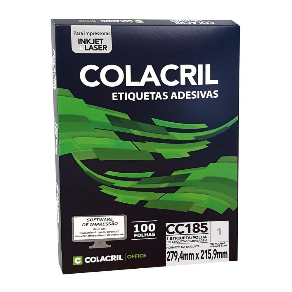 Etiqueta inkjet/laser carta CC185 com 100 folhas - Colacril
