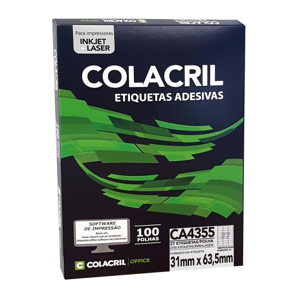 Etiqueta inkjet/laser CA4355 com 100 folhas - Colacril