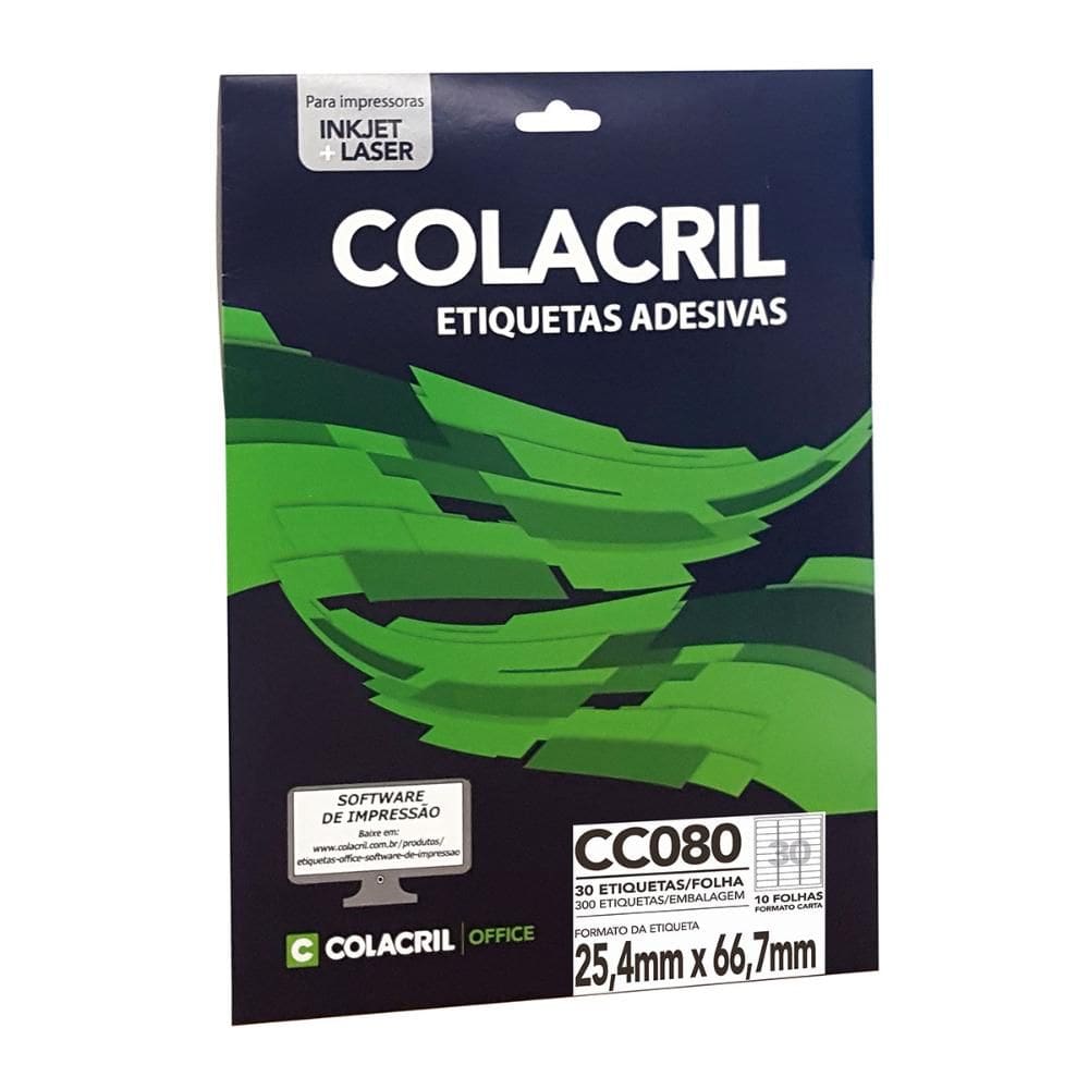 Etiqueta inkjet/laser carta CC080 com 10 folhas - Colacril
