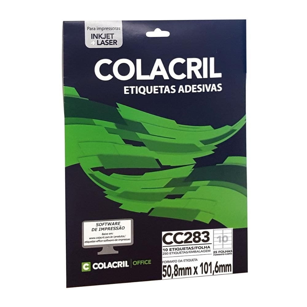 Etiqueta inkjet/laser carta CC283 com 25 folhas - Colacril
