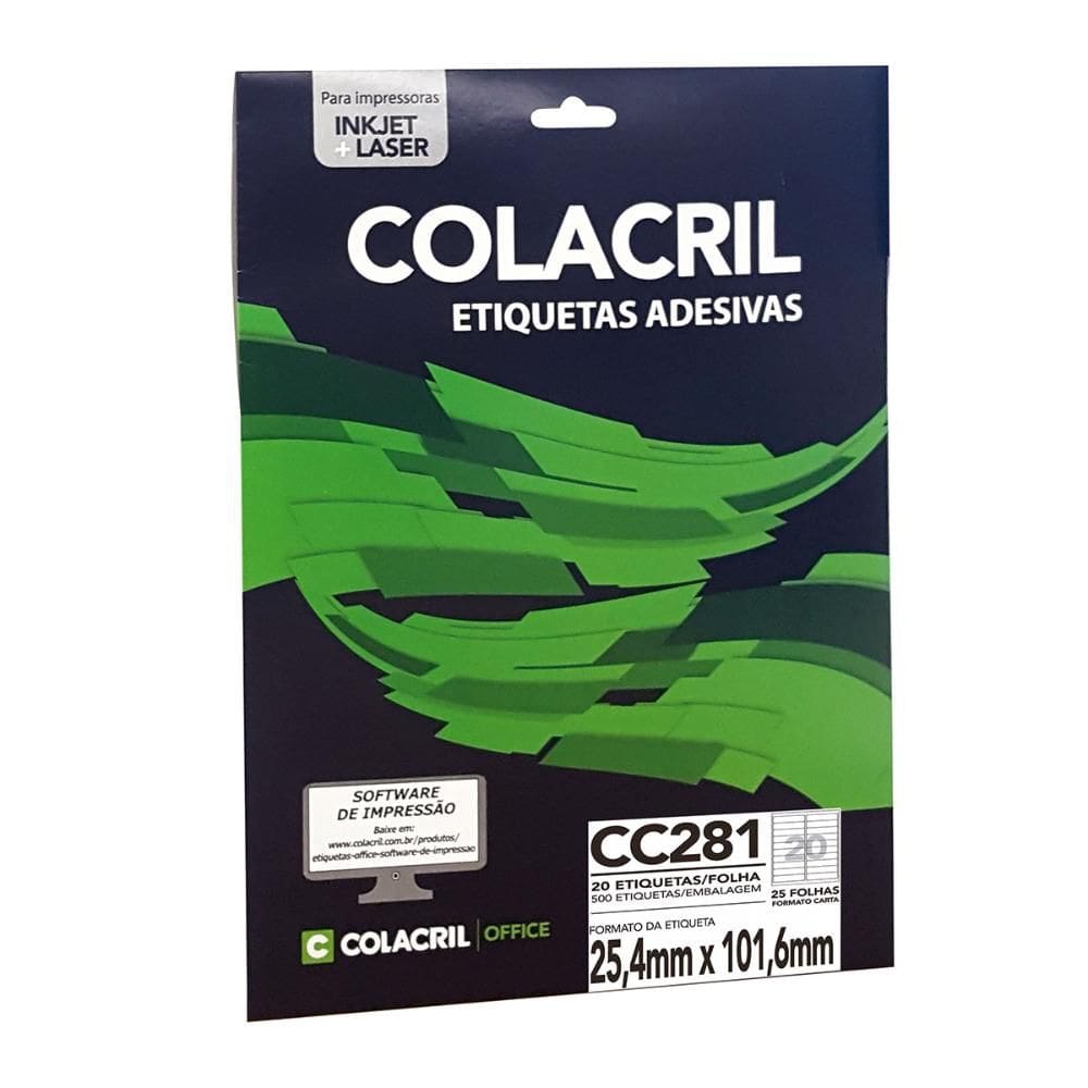 Etiqueta inkjet/laser carta CC281 com 25 folhas - Colacril