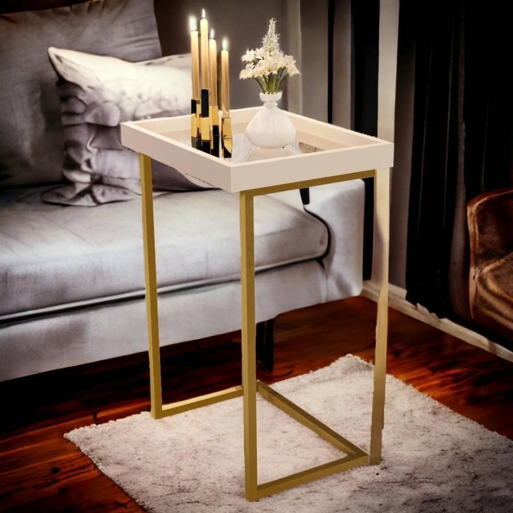 Mesa de Apoio Sofá JB 4774 Pérola e Dourado Bechara