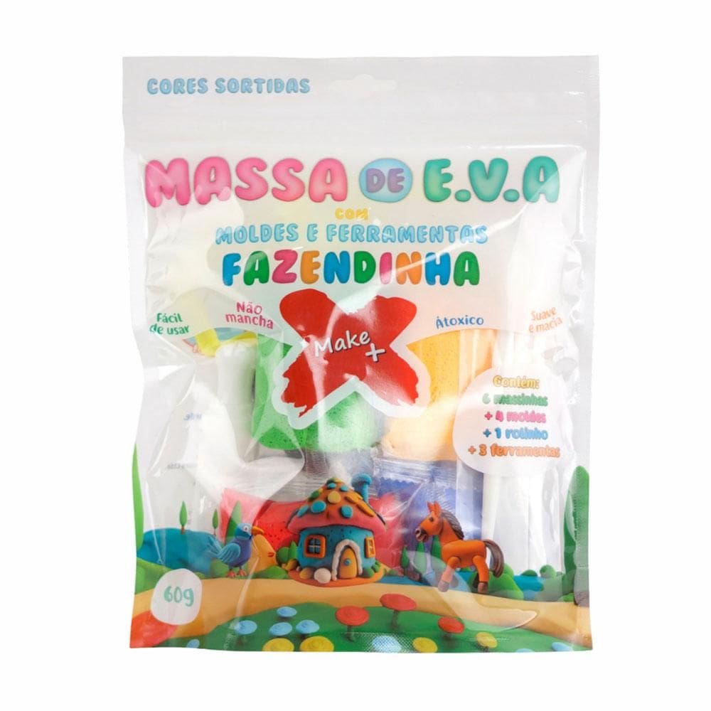 Massa de EVA em pote 78g 6 cores Fazendinha - Gatte