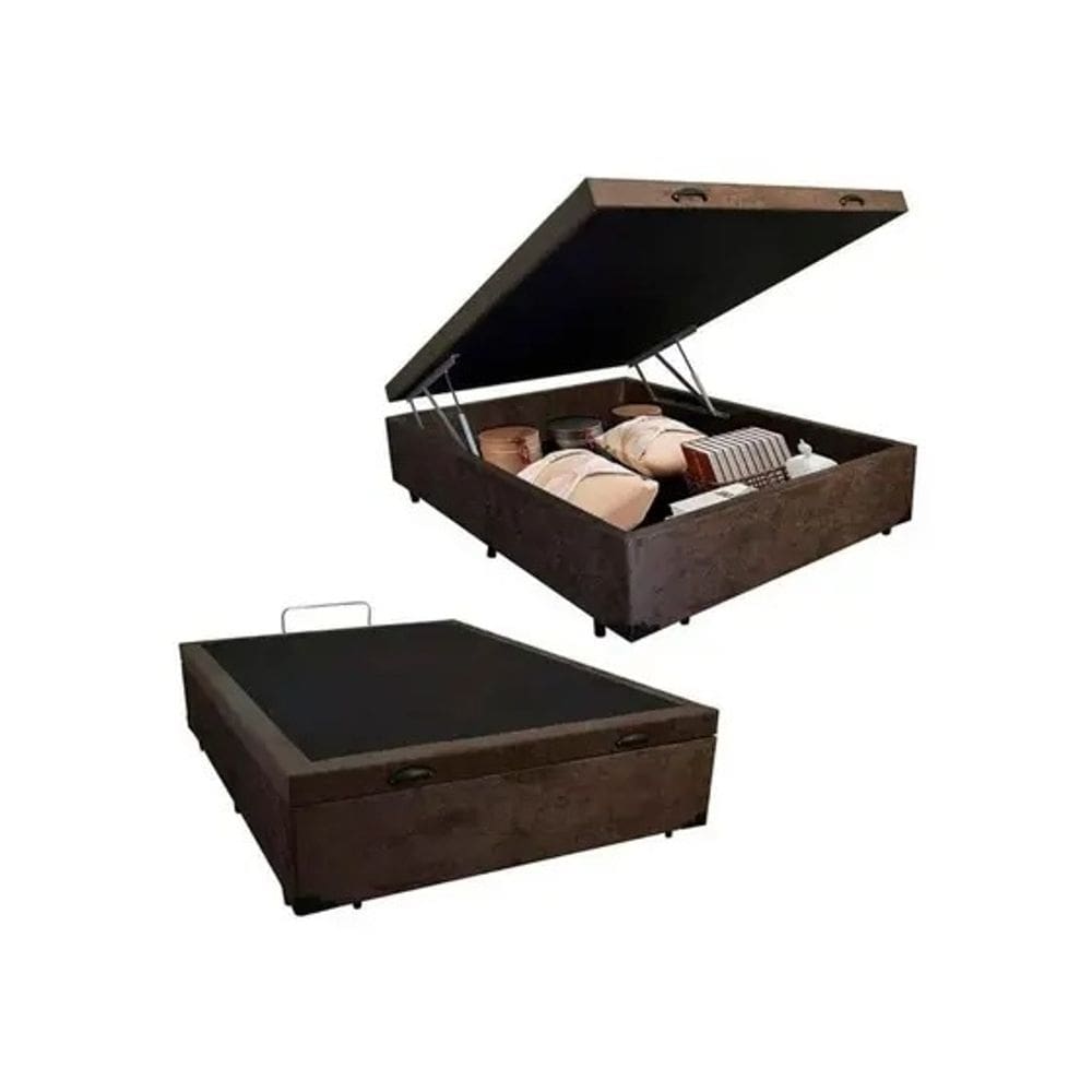 Cama Box Bau Casal Marrom Suede Premium 47x138x188 - FA Elegante