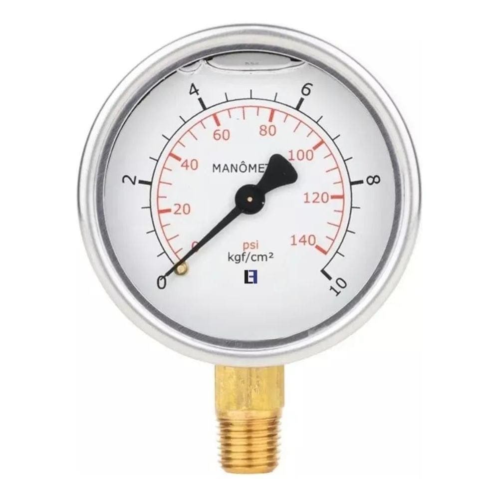Manômetro De Pressão Com Glicerina 0 A 10 Bar / 0 A 150 Psi