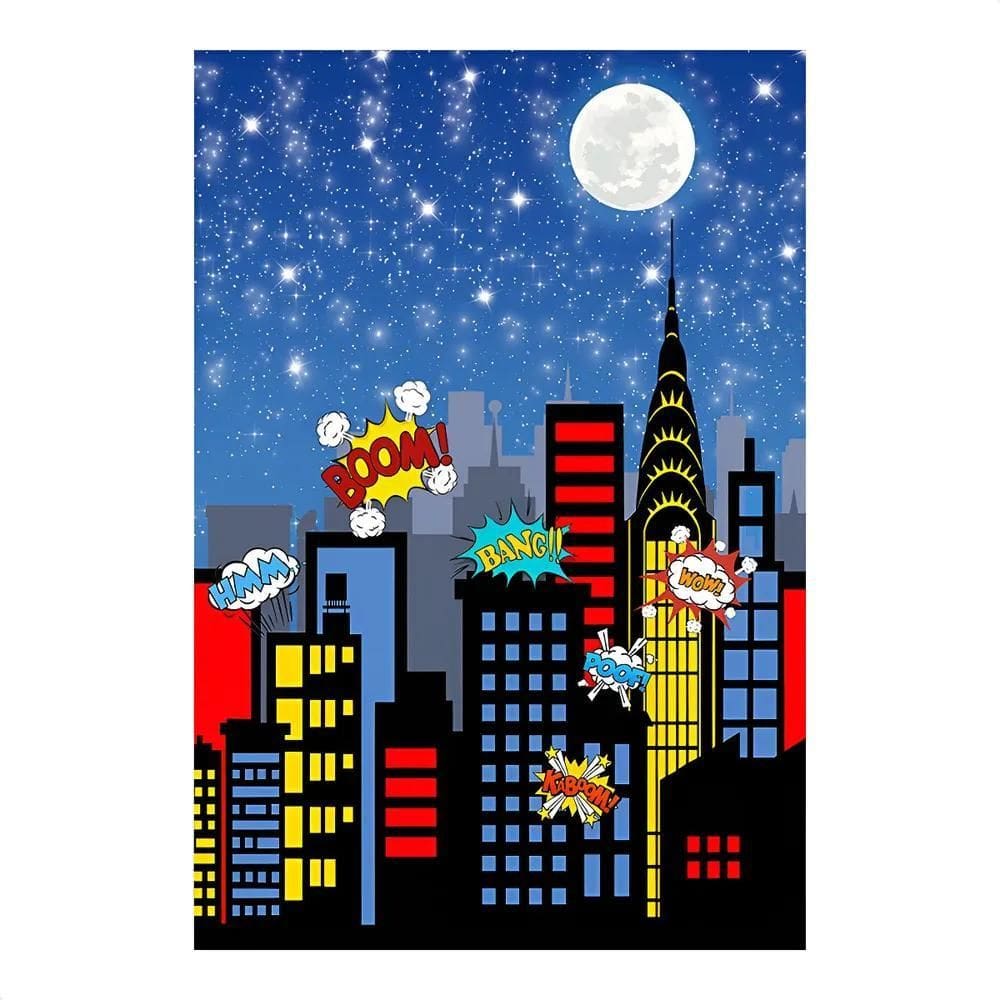 Painel De Festa Retangular Aniversário Subli Prédios Heróis