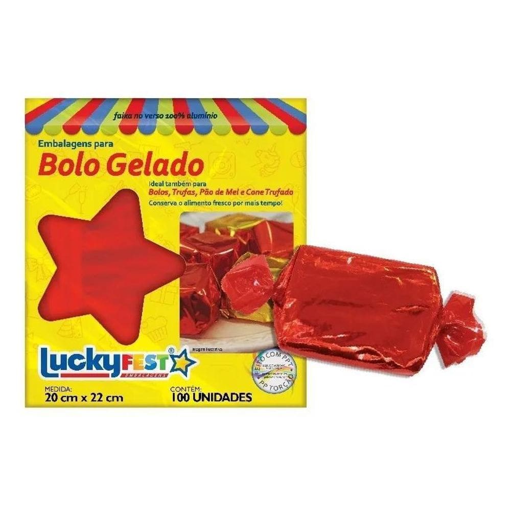 Embalagem Laminada Para Bolo Gelado 20X22 Com 100 U Vermelho