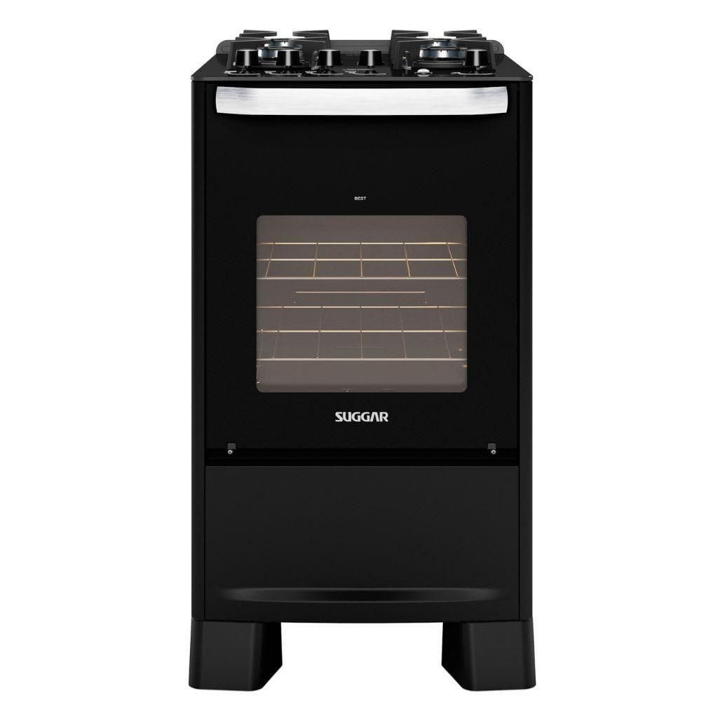 Fogão 4 Bocas Suggar Automático Mesa De Vidro Best Glass Preto Bivolt